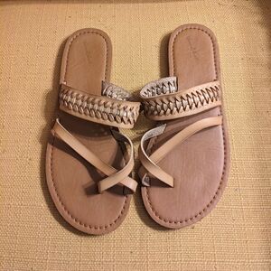 Universal Thread Tan Boho Braided Sandals with Criss Cross and Metallic Details